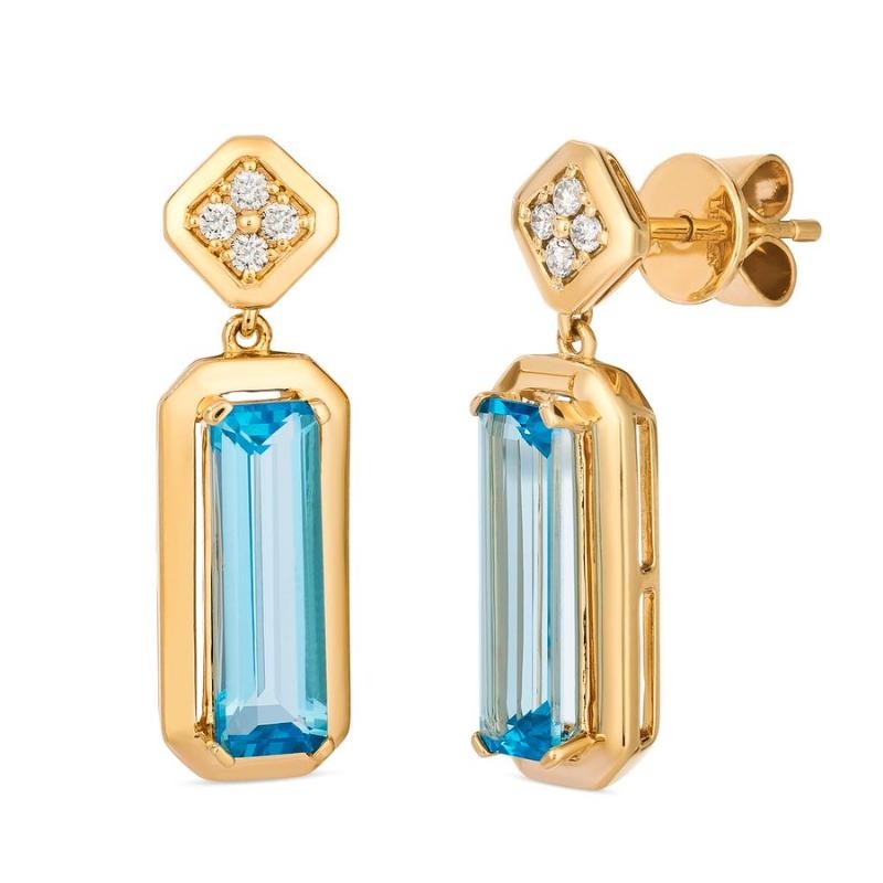 Le Vian&reg; Earrings featuring 3 1/8 cts. Ocean Blue Topaz&trade; , 1/10 cts. Vanilla Diamonds&reg; set in 14K Honey Gold&trade;