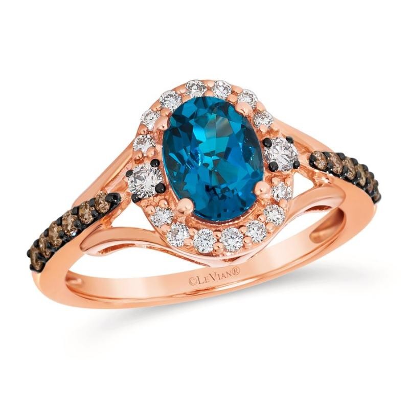 Le Vian Chocolatier&reg; Ring featuring 1 1/4 cts. Deep Sea Blue Topaz&trade; , 1/4 cts. Chocolate Diamonds&reg; , 1/6 cts. Vanilla Diamonds&reg; set in 14K Strawberry Gold&reg;