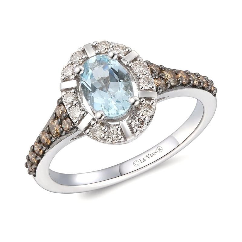 Le Vian&reg; Ring featuring 1/2 cts. Sea Blue Aquamarine&reg; , 1/4 cts. Chocolate Diamonds&reg; , 1/5 cts. Nude Diamonds&trade; set in 14K Vanilla Gold&reg;
