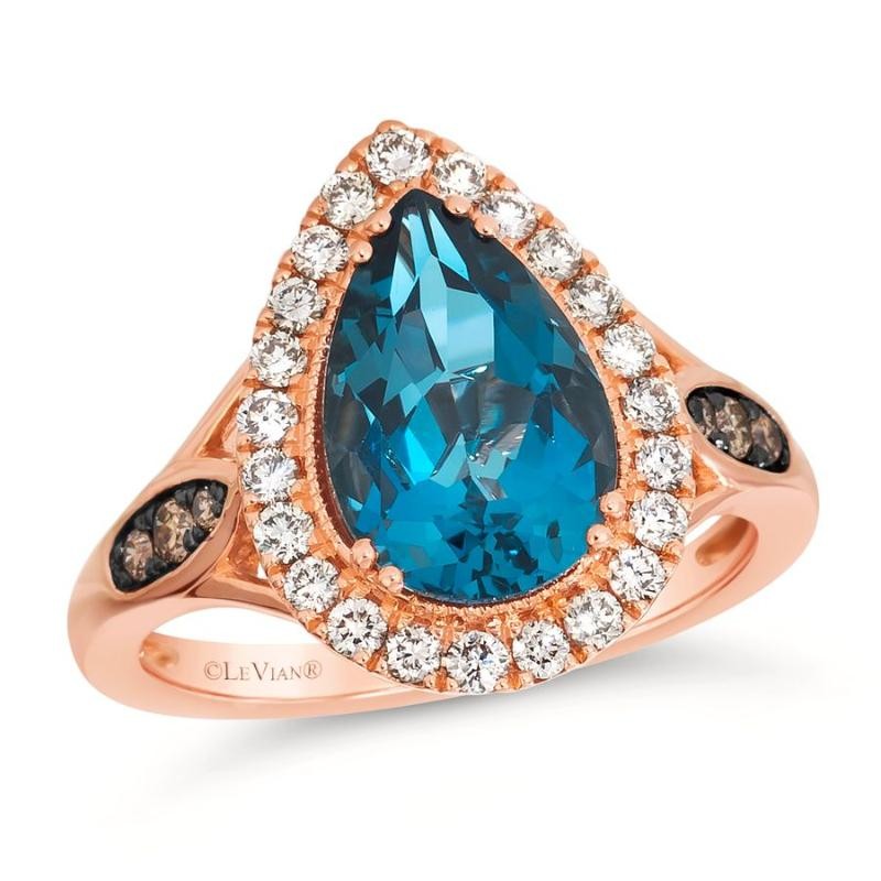 Le Vian&reg; Ring featuring 3 cts. Deep Sea Blue Topaz&trade; , 1/10 cts. Chocolate Diamonds&reg; , 3/8 cts. Nude Diamonds&trade; set in 14K Strawberry Gold&reg;