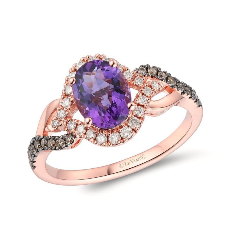 Le Vian&reg; Ring featuring 1 1/8 cts. Grape Amethyst&trade; , 1/6 cts. Chocolate Diamonds&reg; , 1/5 cts. Nude Diamonds&trade; set in 14K Vanilla Gold&reg;