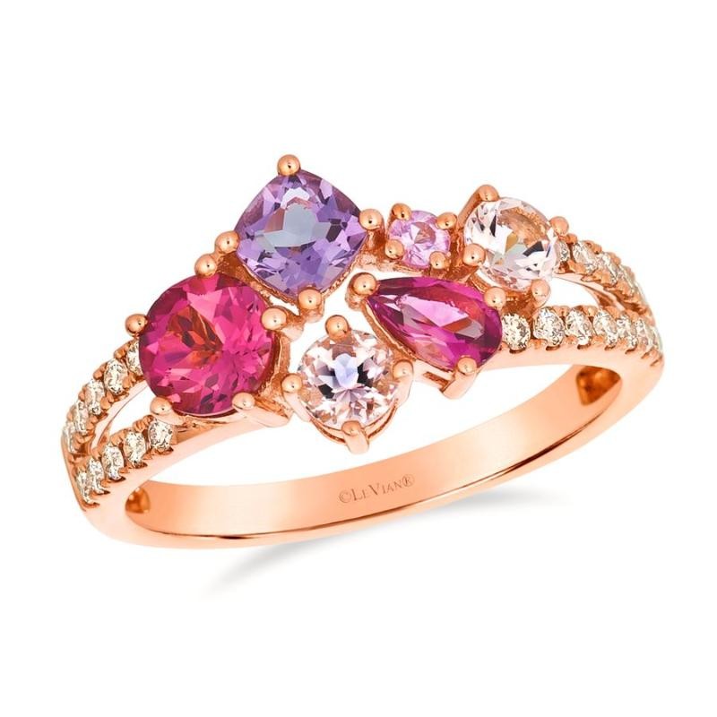 Le Vian&reg; Ring featuring 5/8 cts. Passion Fruit Tourmaline&trade; , 1/4 cts. Cotton Candy Amethyst&reg; , 1/4 cts. PINK MORGANITE, 1/20 cts. Bubble Gum Pink Sapphire&trade; , 1/5 cts. Nude Diamonds&trade; set in 14K Strawberry Gold&reg;