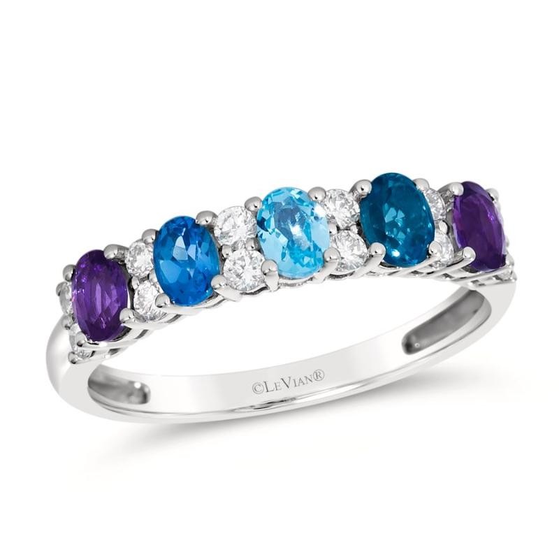 Le Vian&reg; Ring featuring 1/5 cts. Ocean Blue Topaz&trade; , 1/5 cts. Deep Sea Blue Topaz&trade; , 1/6 cts. Blueberry Tanzanite&reg; , 1/4 cts. Grape Amethyst&trade; , 1/3 cts. Vanilla Diamonds&reg; set in 14K Vanilla Gold&reg;