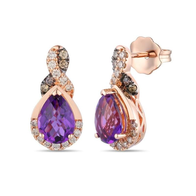 Le Vian&reg; Earrings featuring 1 1/3 cts. Grape Amethyst&trade; , 1/6 cts. Nude Diamonds&trade; , 1/20 cts. Chocolate Diamonds&reg; set in 14K Strawberry Gold&reg;