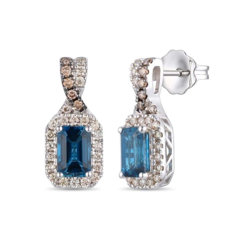 Le Vian&reg; Earrings featuring 1 cts. Deep Sea Blue Topaz&trade; , 1/4 cts. Nude Diamonds&trade; , 1/20 cts. Chocolate Diamonds&reg; set in 14K Vanilla Gold&reg;