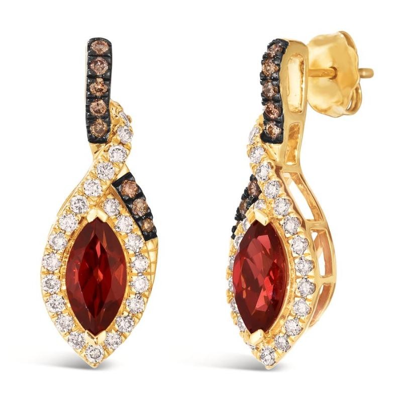 Le Vian&reg; Earrings featuring 1 3/4 cts. Pomegranate Garnet&trade; , 1/6 cts. Chocolate Diamonds&reg; , 3/8 cts. Nude Diamonds&trade; set in 14K Honey Gold&trade;