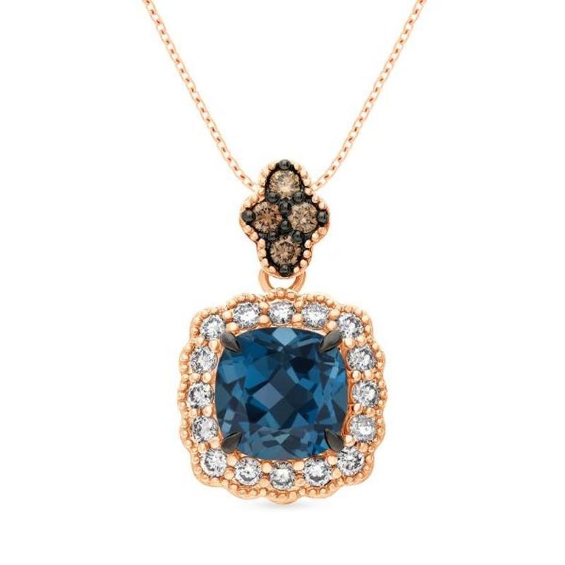 Le Vian&reg; Pendant featuring 2 1/2 cts. Deep Sea Blue Topaz&trade; , 1/8 cts. Chocolate Diamonds&reg; , 3/8 cts. Nude Diamonds&trade; set in 14K Strawberry Gold&reg;