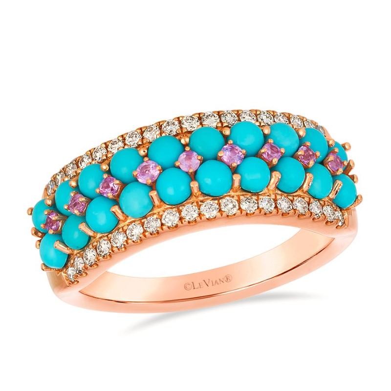 Le Vian&reg; Ring featuring 1 1/3 cts. Robins Egg Blue Turquoise, 1/8 cts. Bubble Gum Pink Sapphire&trade; , 1/4 cts. Nude Diamonds&trade; set in 14K Strawberry Gold&reg;
