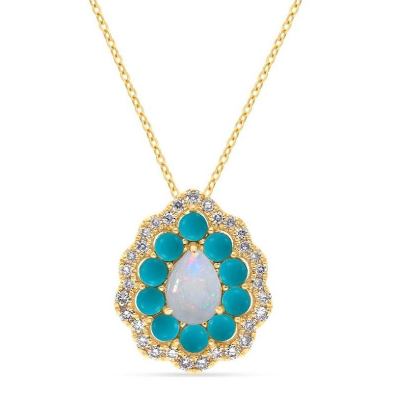 Le Vian&reg; Pendant featuring 1/3 cts. Neopolitan Opal&reg; , 3/4 cts. Robins Egg Blue Turquoise, 1/4 cts. Nude Diamonds&trade; set in 14K Honey Gold&trade;