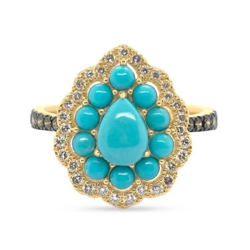 Le Vian&reg; Ring featuring 1 1/2 cts. Robins Egg Blue Turquoise, 1/6 cts. Chocolate Diamonds&reg; , 1/3 cts. Nude Diamonds&trade; set in 14K Honey Gold&trade;