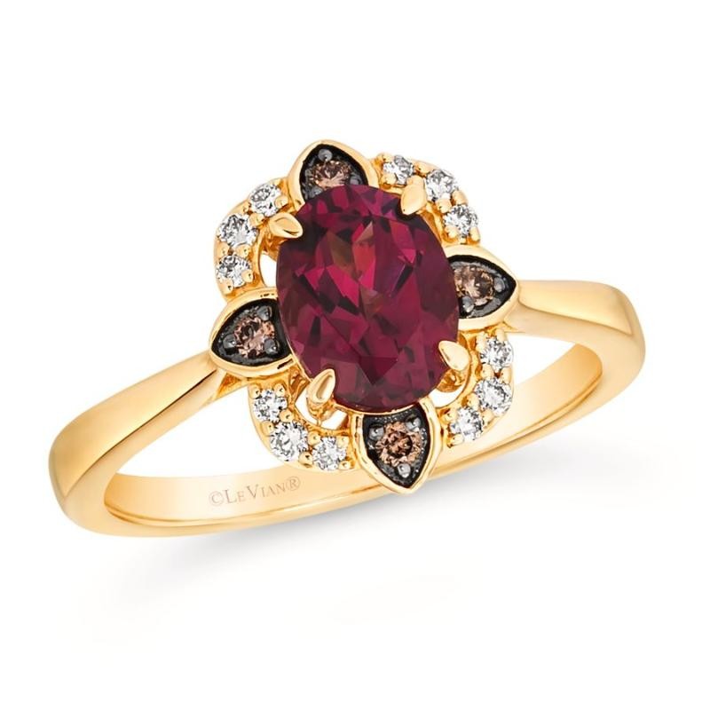 Le Vian&reg; Ring featuring 1 1/3 cts. Raspberry Rhodolite&reg; , 1/10 cts. Nude Diamonds&trade; , 1/20 cts. Chocolate Diamonds&reg; set in 14K Honey Gold&trade;
