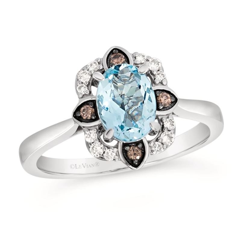 Le Vian&reg; Ring featuring 7/8 cts. Sea Blue Aquamarine&reg; , 1/10 cts. Nude Diamonds&trade; , 1/20 cts. Chocolate Diamonds&reg; set in 14K Vanilla Gold&reg;