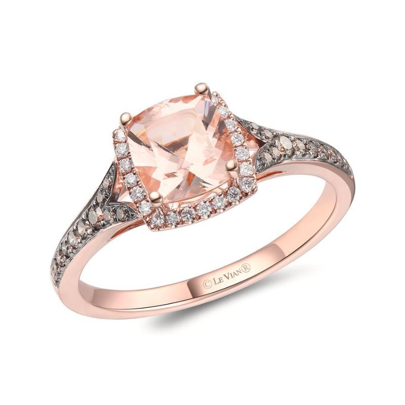 Le Vian Chocolatier&reg; Ring featuring 1 1/4 cts. Peach Morganite&trade; , 1/5 cts. Chocolate Diamonds&reg; , 1/10 cts. Vanilla Diamonds&reg; set in 14K Strawberry Gold&reg;