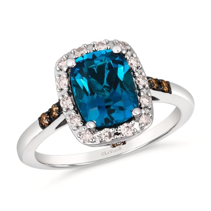 Le Vian&reg; Ring featuring 2 1/4 cts. Deep Sea Blue Topaz&trade; , 1/5 cts. Nude Diamonds&trade; , 1/20 cts. Chocolate Diamonds&reg; set in 14K Vanilla Gold&reg;