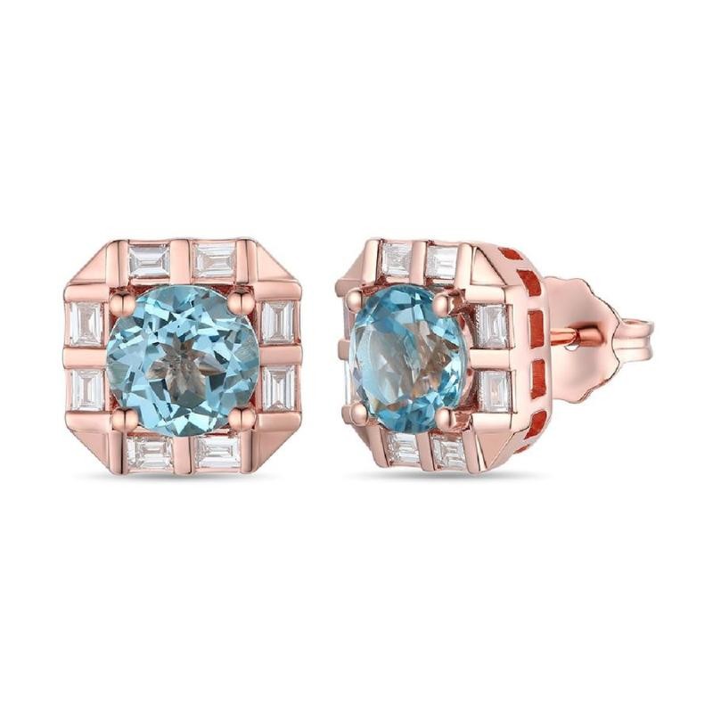 Le Vian&reg; Earrings featuring 1 1/2 cts. Ocean Blue Topaz&trade; , 1/4 cts. Vanilla Diamonds&reg; set in 14K Strawberry Gold&reg;