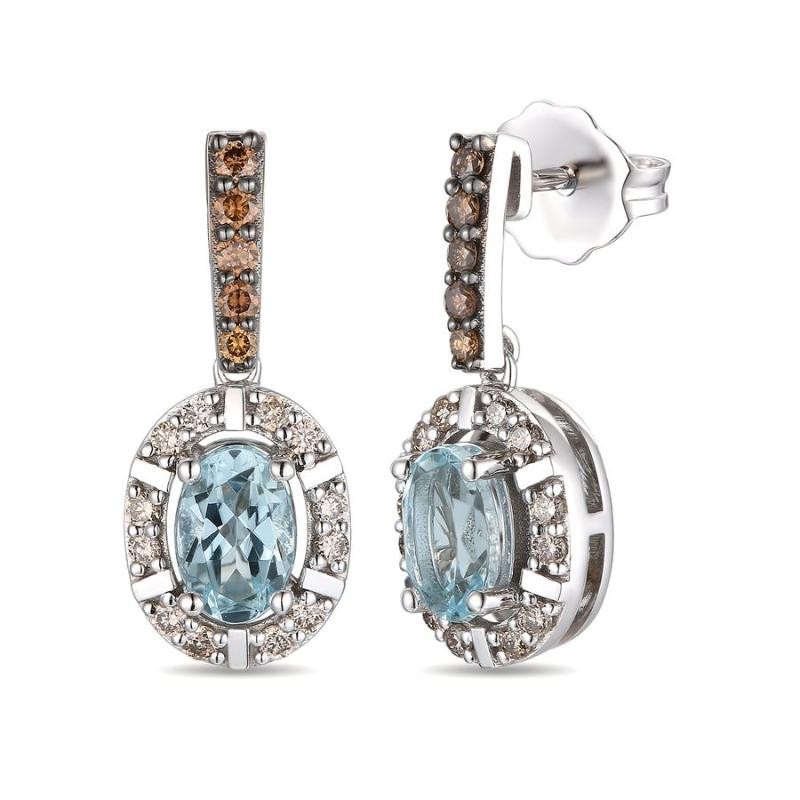 Le Vian&reg; Earrings featuring 3/4 cts. Sea Blue Aquamarine&reg; , 1/10 cts. Chocolate Diamonds&reg; , 1/6 cts. Nude Diamonds&trade; set in 14K Vanilla Gold&reg;