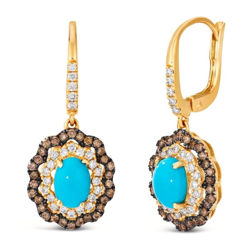 Le Vian&reg; Earrings featuring 1 3/8 cts. Robins Egg Blue Turquoise, 3/8 cts. Nude Diamonds&trade; , 3/8 cts. Chocolate Diamonds&reg; set in 14K Honey Gold&trade;