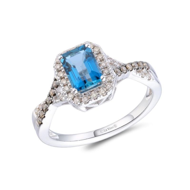 Le Vian&reg; Ring featuring 1 cts. Deep Sea Blue Topaz&trade; , 1/6 cts. Nude Diamonds&trade; , 1/10 cts. Chocolate Diamonds&reg; set in 14K Vanilla Gold&reg;
