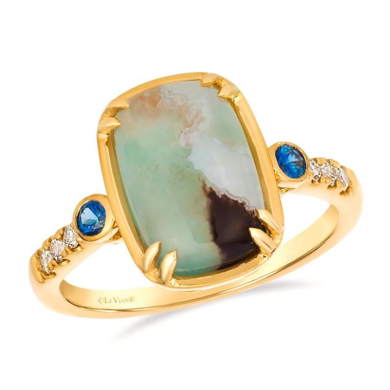 Le Vian&reg; Ring featuring 6 1/5 cts. Peacock Aquaprase&trade; , 1/8 cts. Blueberry Sapphire&trade; , 1/10 cts. Nude Diamonds&trade; set in 14K Honey Gold&trade;