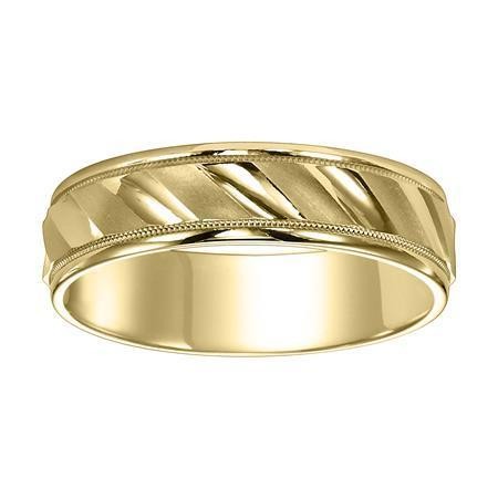 Lustrous Diagonal Cut Wedding Band with Milgrain and Rolled Edges