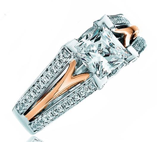 Frederic Sage Princess Cut Diamond Rose Gold Cathedral Engagement Ring