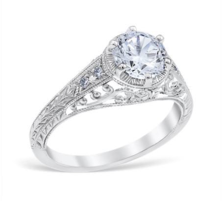 Antique Style Grape Leaf Filigree Engagement Ring