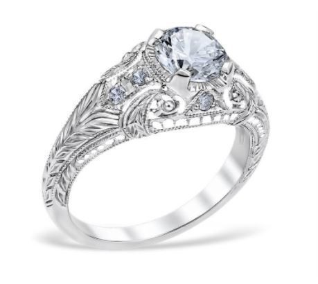 Vintage Antique Style Engagement Ring with Domed Filigree Top