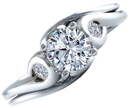 Frederic Sage Round Three Stone With White Gold Swirl Engagement Ring