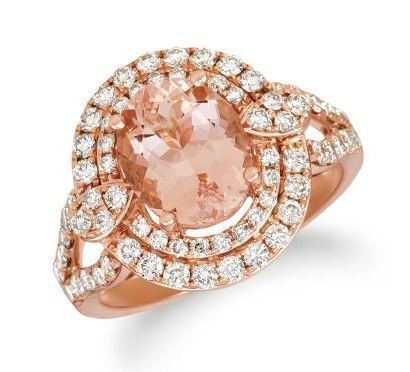 LeVian Peach Morganite Ring with a Nude Diamond Double Halo