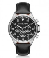 Michael Kors Gage Silver-Tone And Leather Watch