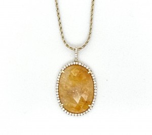 Estate 14KYG Natural Sapphire Diamond Pendant
