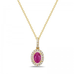 Ruby and Halo Diamond Pendant