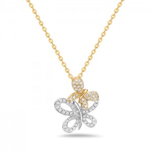 Two Tone Diamond Butterfly Pendant