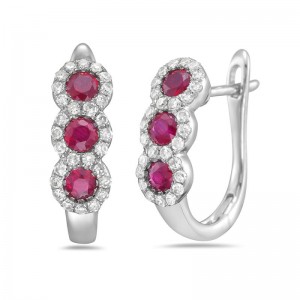 14 Karat White Gold Ruby and Diamond hoop earrings