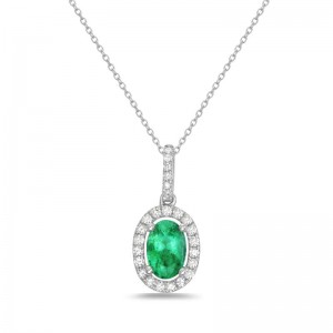 Classic Style Emerald Pendant With Diamond Halo