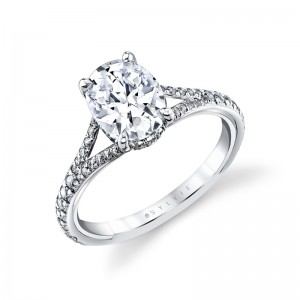 Sylvie Iconelle Two Tone Shell Taper Hidden Halo Engagement Ring - Whitney
