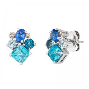 Le Vian&reg; Earrings featuring 1 3/8 cts. Blueberry Zircon&trade; , 1/3 cts. Blueberry Tanzanite&reg; , 1/5 cts. Deep Sea Blue Topaz&trade; , 1/8 cts. Ocean Blue Topaz&trade; , 1/20 cts. Nude Diamonds&trade; set in 14K Vanilla Gold&reg;