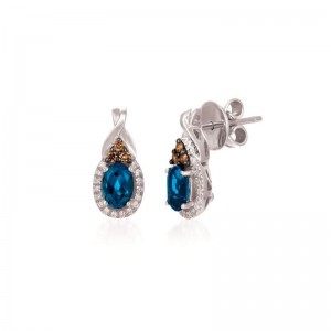 Le Vian Chocolatier&reg; Earrings featuring 1 cts. Deep Sea Blue Topaz&trade; , 1/10 cts. Chocolate Diamonds&reg; , 1/10 cts. Vanilla Diamonds&reg; set in 14K Vanilla Gold&reg;