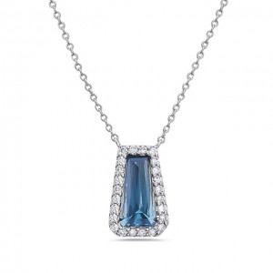 London Blue Topaz and Diamond Trapezoid Pendant
