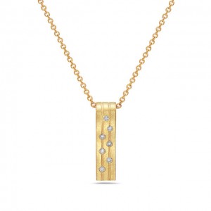 Scattered Diamond Bar Pendant in Yellow Gold