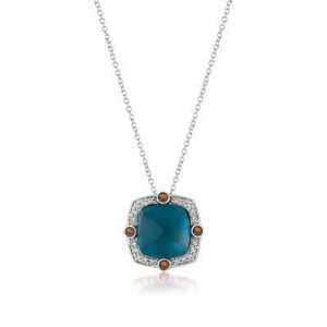 LeVian 14K Vanilla Gold® Deep Sea Blue Topaz 6 7/8 cts. Pendant with Chocolate Diamonds® 1/10 cttw, Vanilla Diamonds® 1/6 cttw