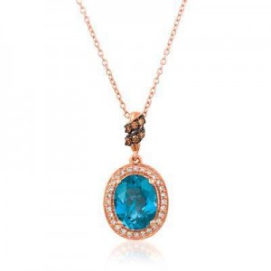 LeVian 14K Strawberry Gold® 1 7/8 ct Deep Sea Blue Topaz  Pendant with Chocolate Diamonds® and Vanilla Diamonds®