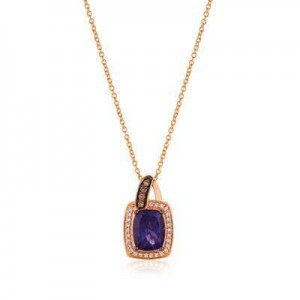 LeVian 14K Strawberry Gold® 1 1/2cttw Grape Amethyst Pendant with Chocolate Diamonds® and Vanilla Diamonds®