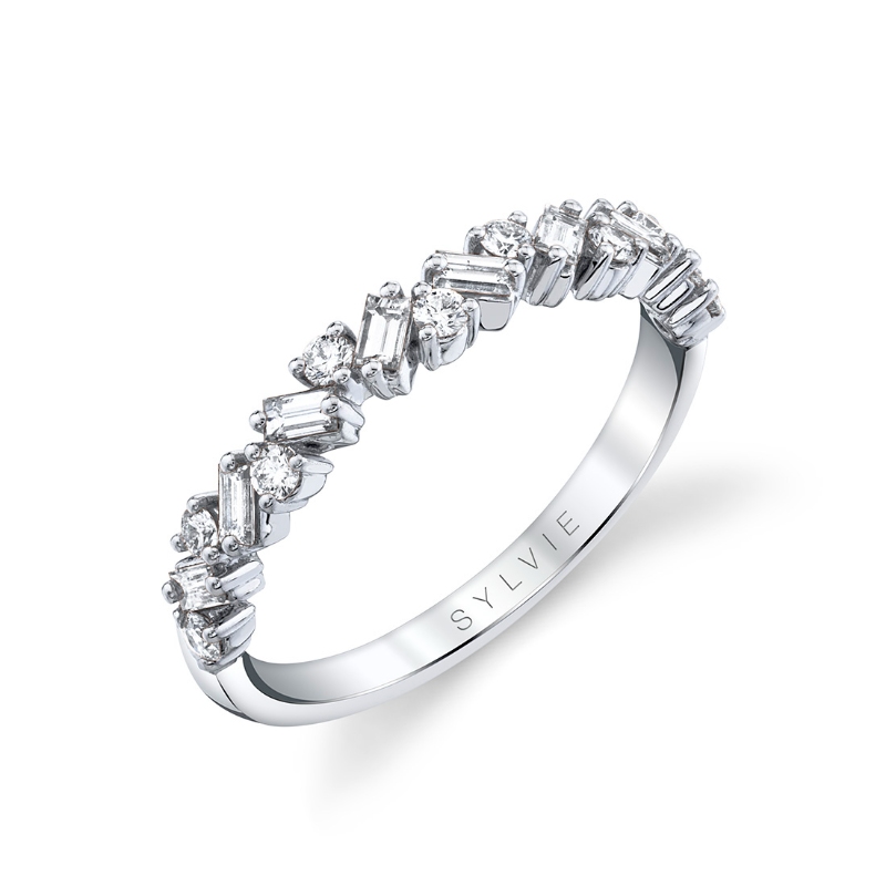 Sylvie Slanted Baguette and Round Diamond Wedding Band
