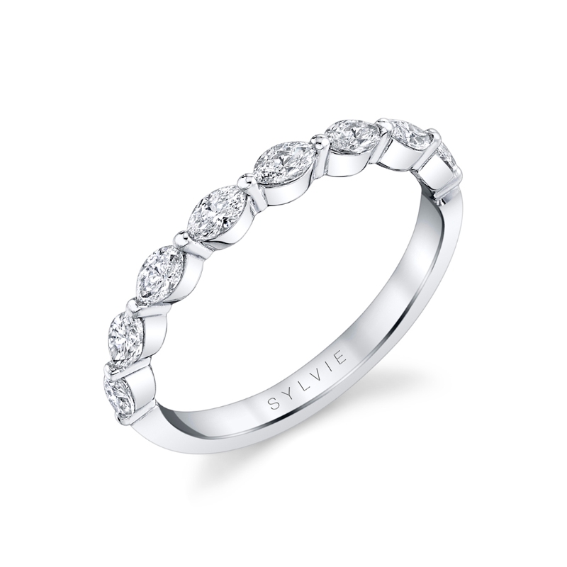Sylvie Single Prong Wedding Band with Marquise Diamonds