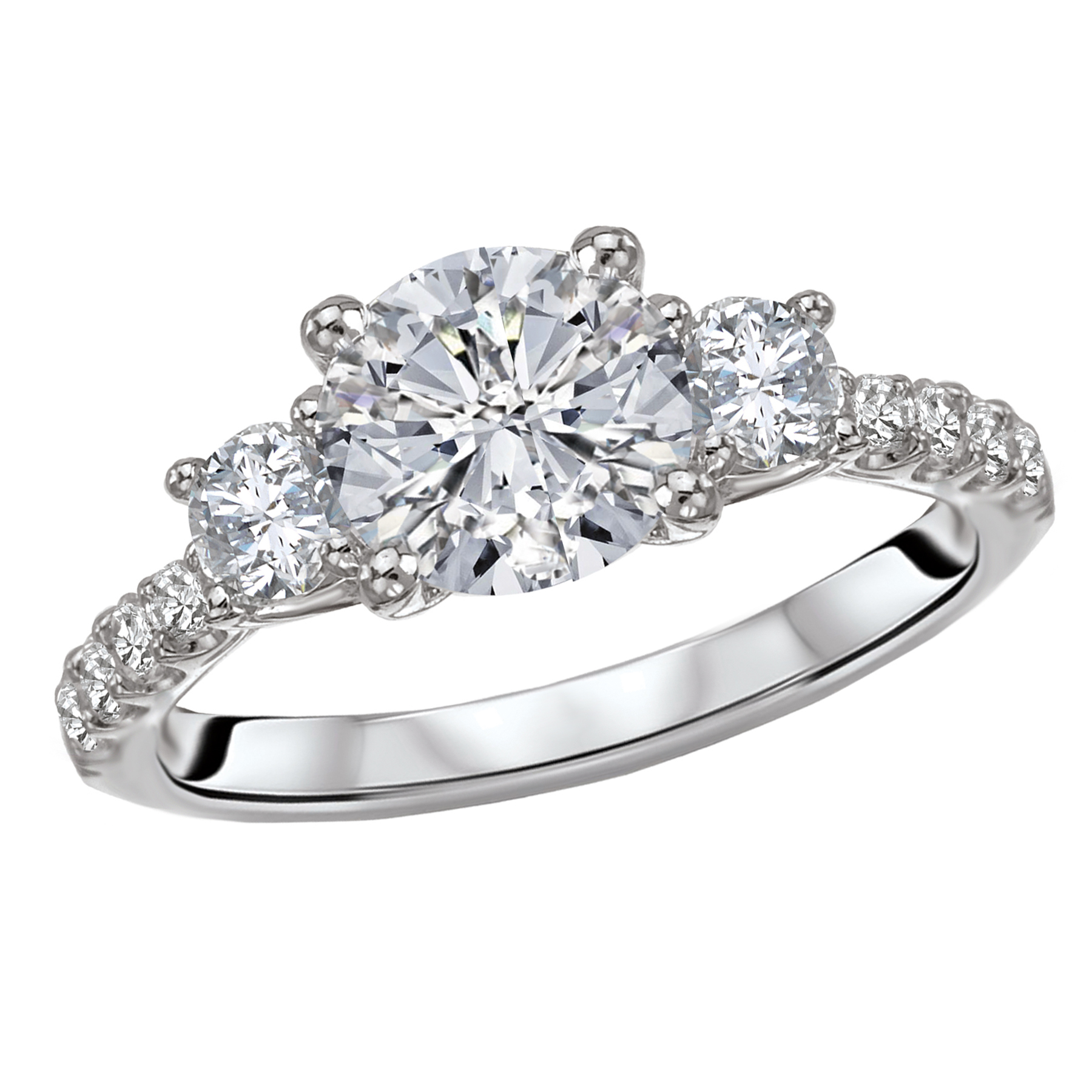Round Cut Three Stone Engagement Ring with Milgrain Detail - Bianca -  Sylvie Jewelry