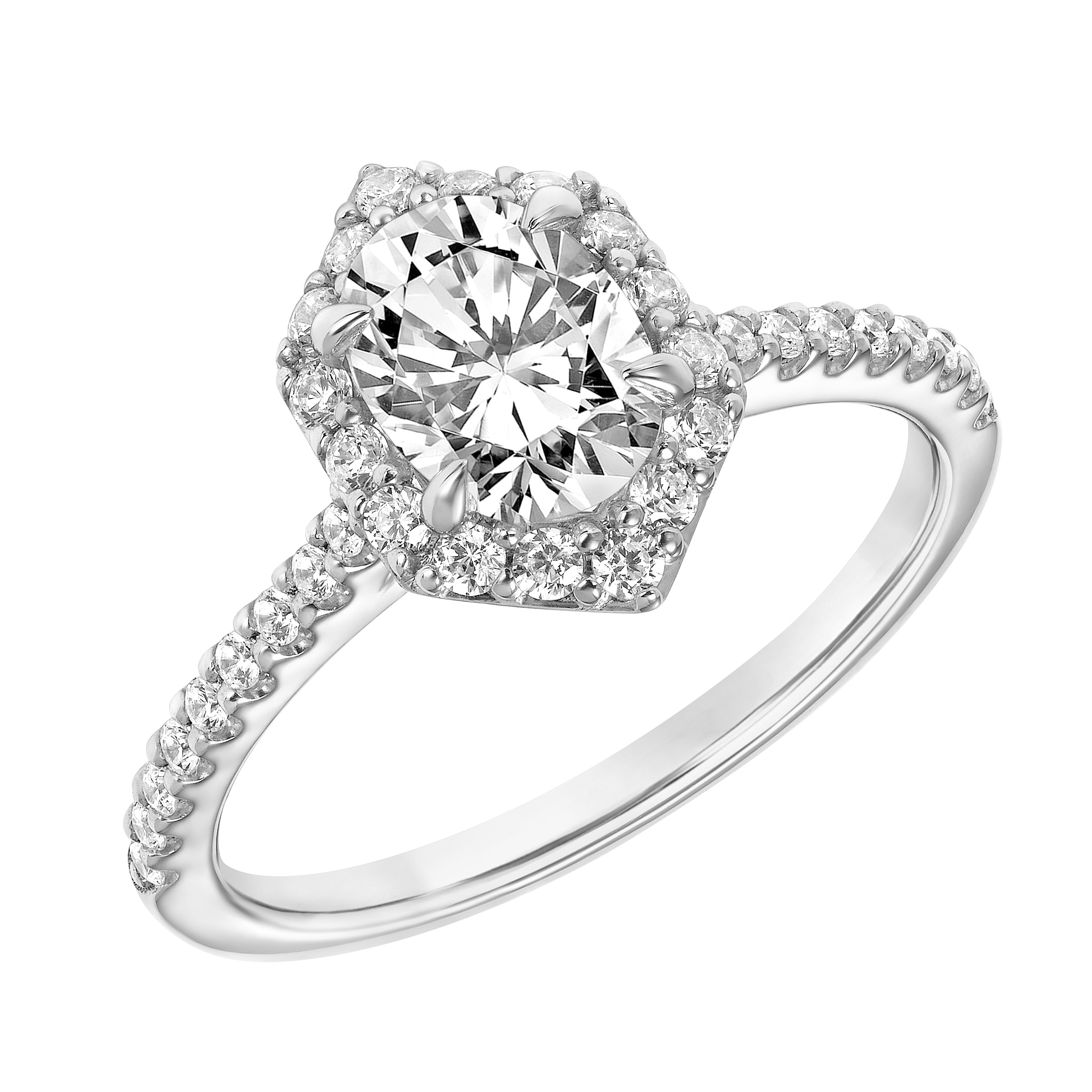 Hexagonal Oval Diamond Engagement Ring
