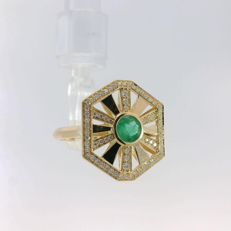 Art Deco Inspired 14 Karat Yellow Gold Emerald Ring