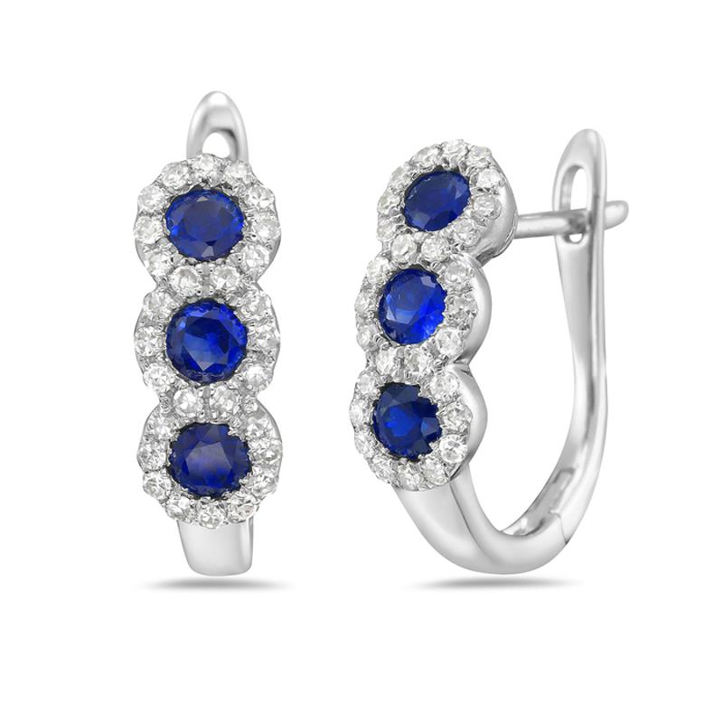 14 Karat White Gold Sapphire and Diamond Hoop Earrings