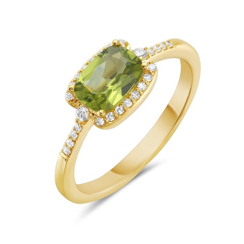 14 Karat Yellow Gold Peridot and Diamond Ring